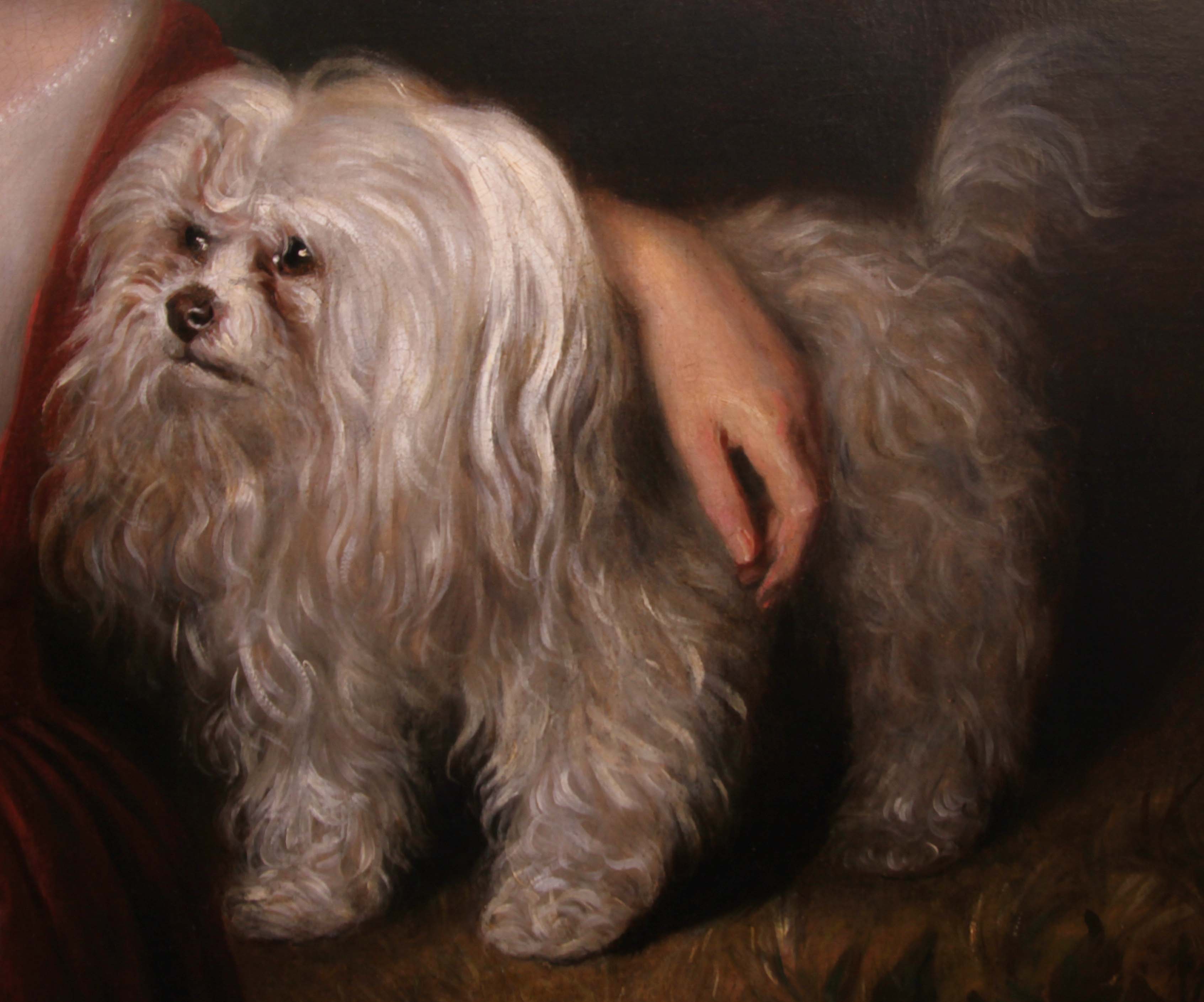 Click to see full size: An oil of girl and Maltese Terrier by William Richard Waters (British, 1813-1880)- An oil of girl and Maltese Terrier by William Richard Waters (British, 1813-1880)