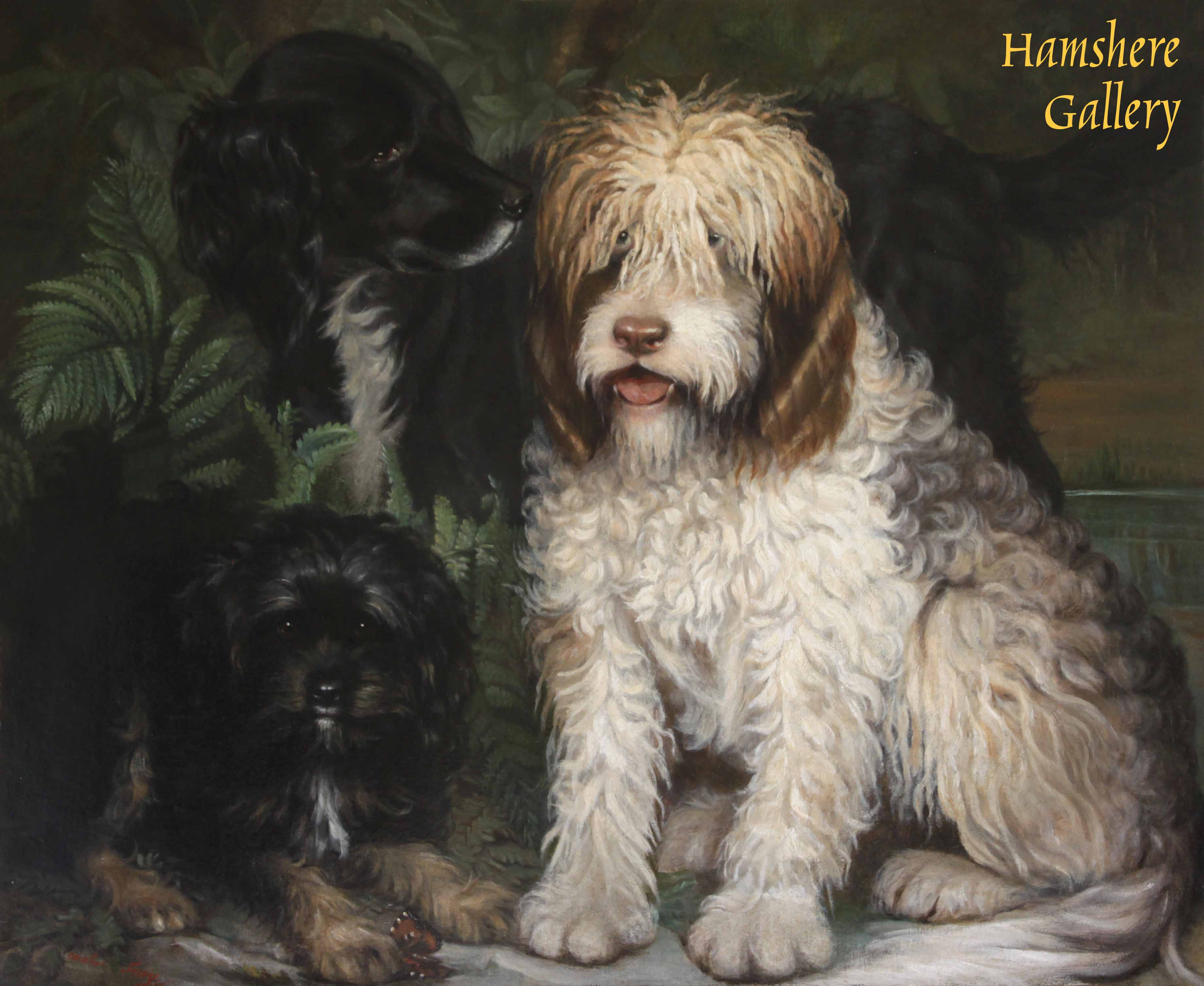 Click to see full size: 19th century, Barbet / Old English Sheepdog oil by Mlle Louise Coralie Ferey (French, 1814-1892)