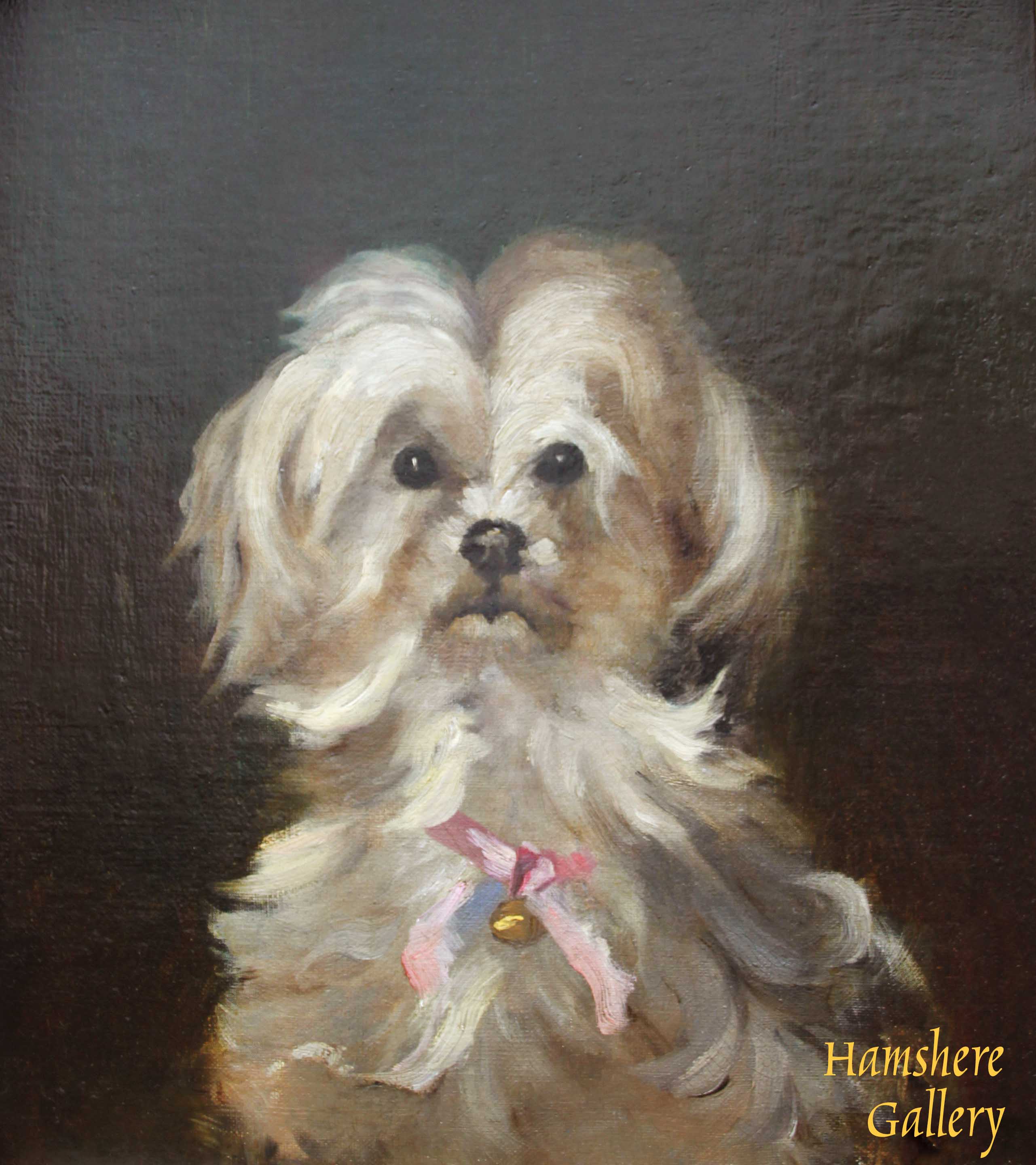 Click to see full size: Oil of a Maltese Terrier / Bichon type in the manner of Jules I Chardigny (1842-1892)- Oil of a Maltese Terrier / Bichon type in the manner of Jules I Chardigny (1842-1892)