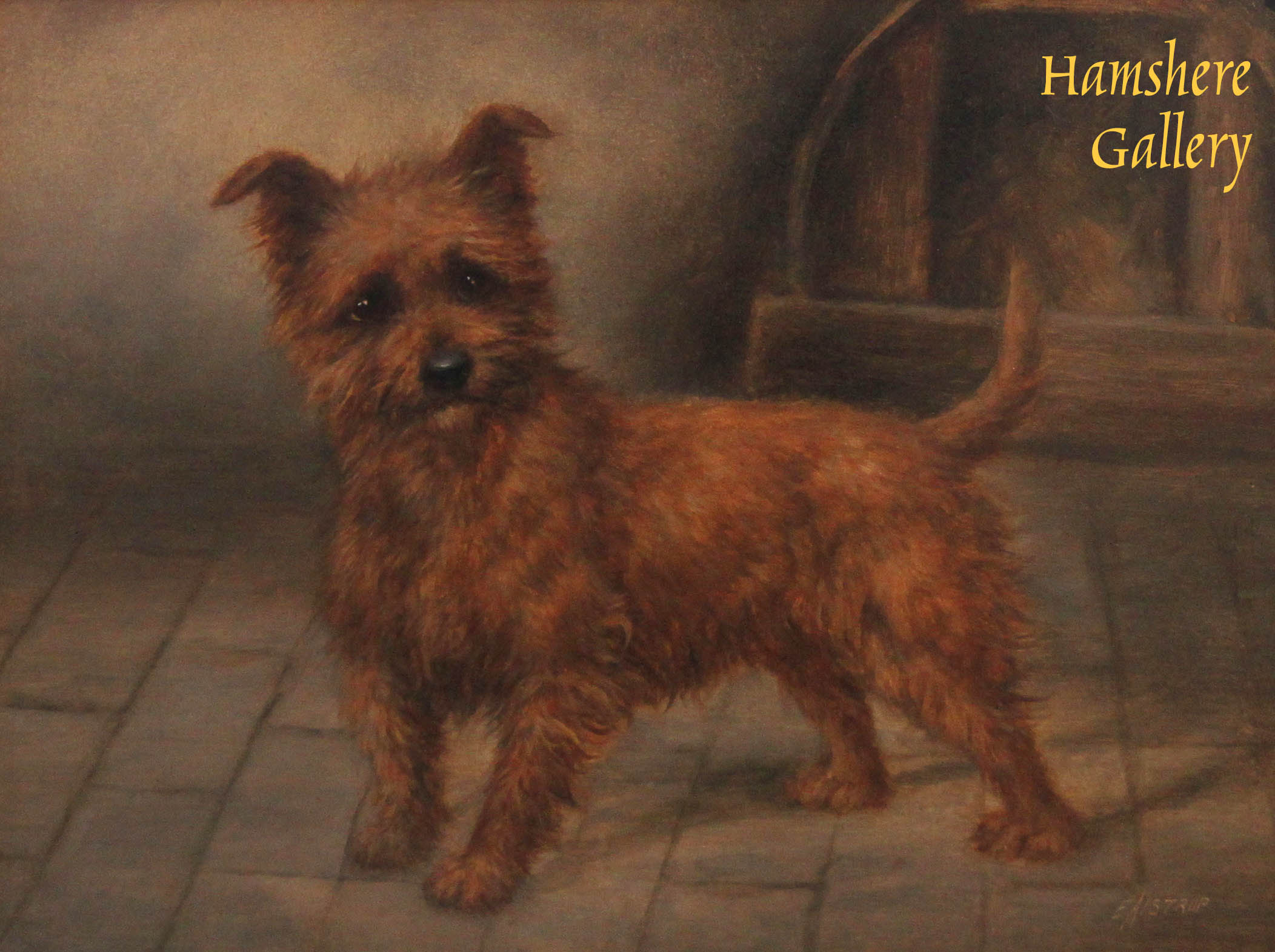 Click to see full size: An oil of a Norwich Terrier type by Edward Aistrop (English, mid-late 19th century).