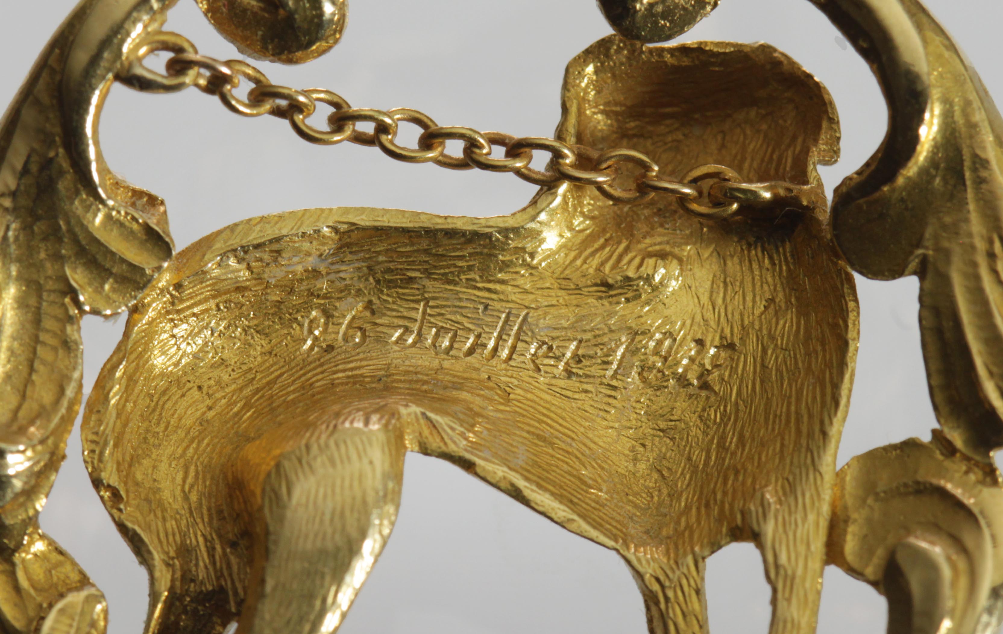 Click for larger image: Circa 1910, French 18 carat gold Levrier / Greyhound / Whippet pendant - Circa 1910, French 18 carat gold Levrier / Greyhound / Whippet pendant