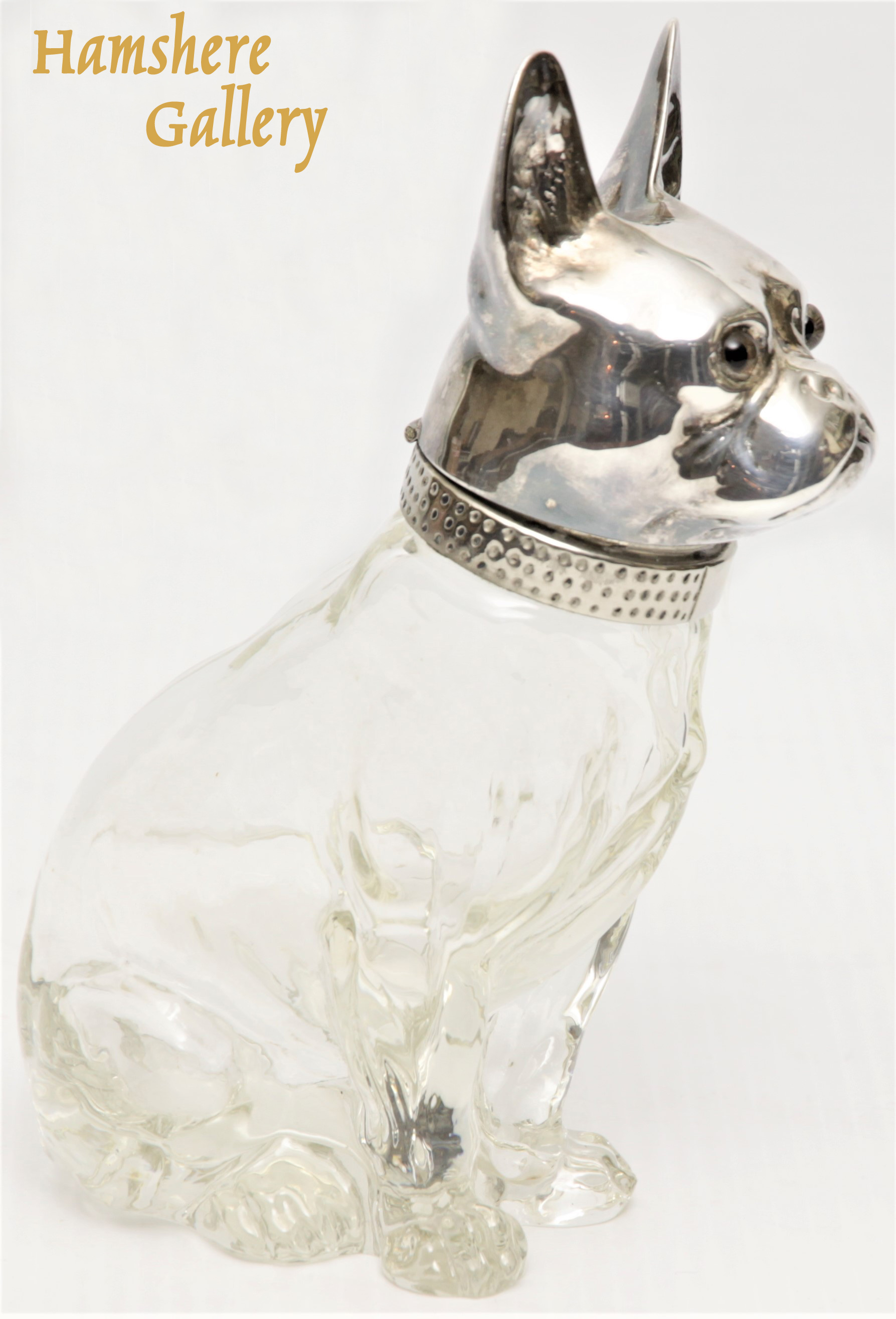 Click for larger image: Circa 1910, Austrian rock crystal French Bulldog decanter - Circa 1910, Austrian rock crystal French Bulldog decanter