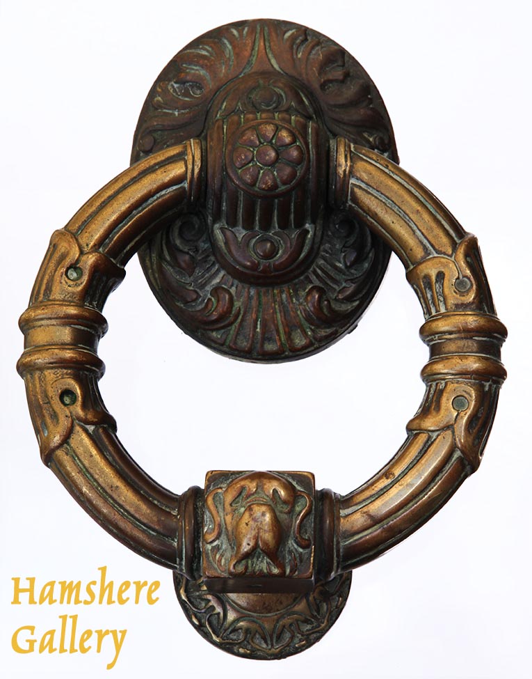 Click to see full size: A large, French, early 19th century St. Bernard door knocker / ‘heutoir’