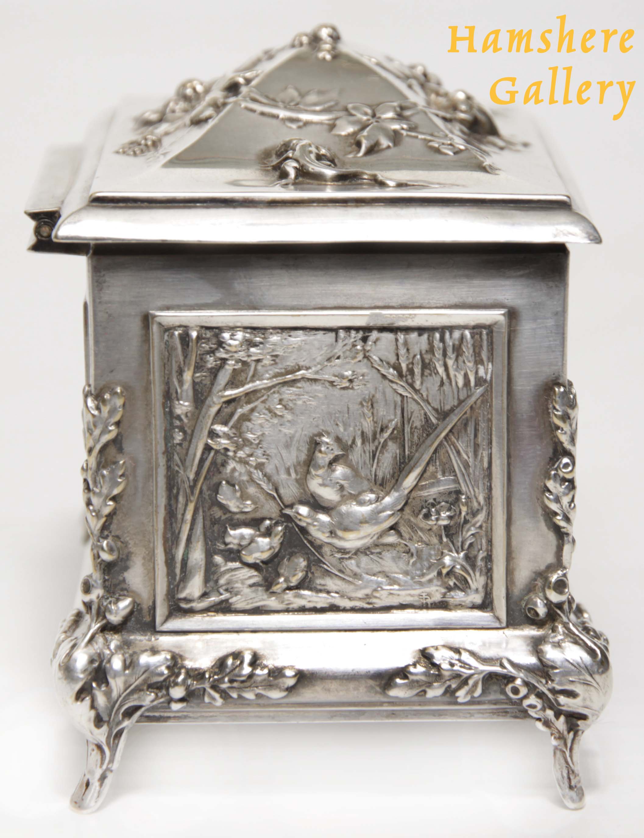 Click for larger image: A silver hunting / La Chasse jewellery box by Louis Armand Rault (French, 1847-1903) - A silver hunting / La Chasse jewellery box by Louis Armand Rault (French, 1847-1903)