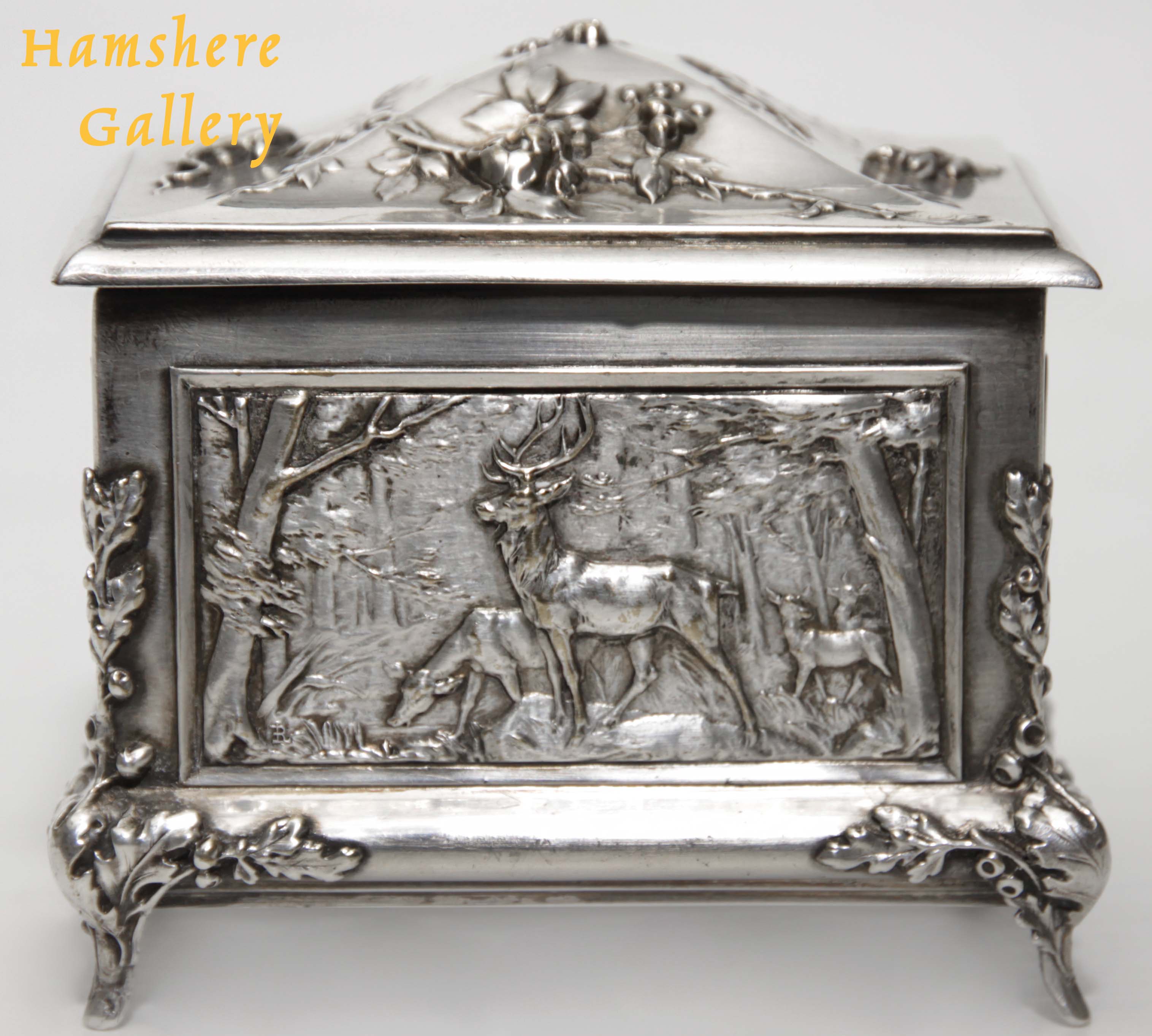 Click for larger image: A silver hunting / La Chasse jewellery box by Louis Armand Rault (French, 1847-1903) - A silver hunting / La Chasse jewellery box by Louis Armand Rault (French, 1847-1903)