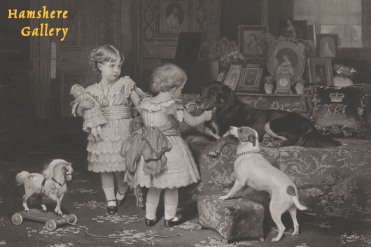 Click to see full size: â€œSay Good Night!â€ Groupil & Co photogravure of Princess Margaret and Prince Arthur as Princess and Prince of Connaught, published by B. Brooks & Sons after Charles Burton Barber (English, 1845-1894)