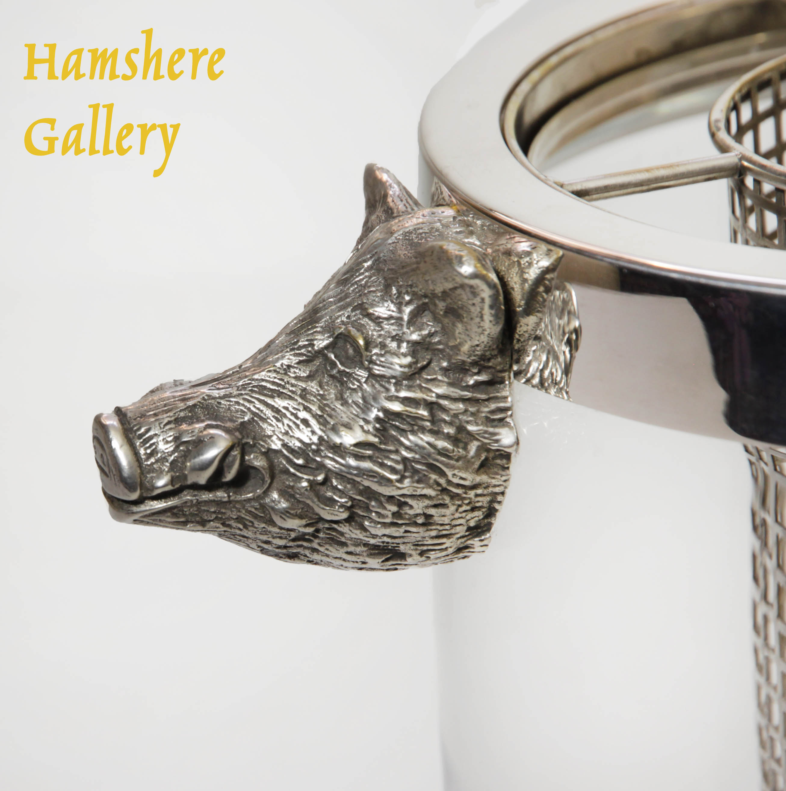 Click for larger image: A pair of Art Deco silver plated and glass boar wine coolers - A pair of Art Deco silver plated and glass boar wine coolers