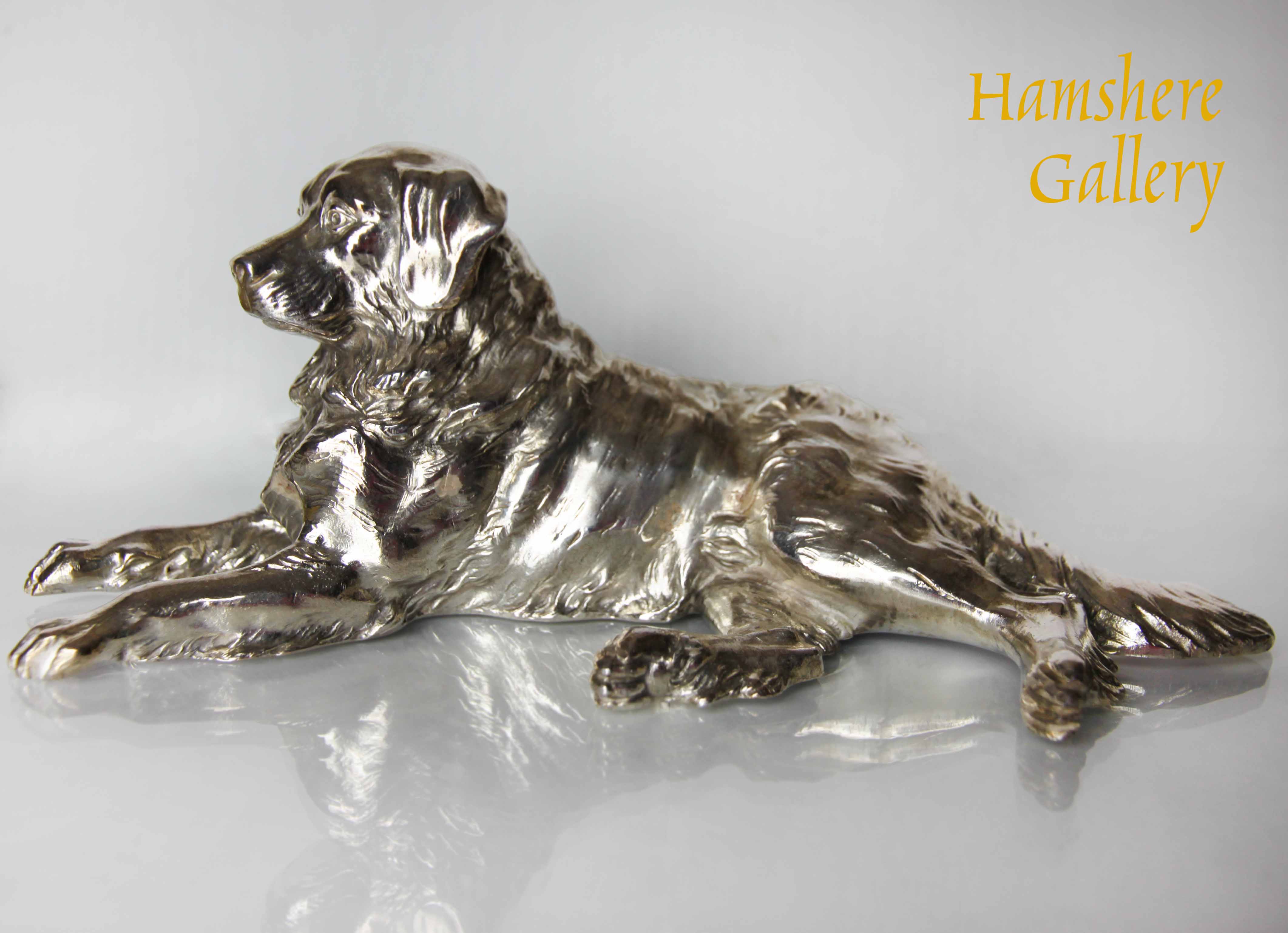 Click for larger image: Circa 1900, J.P Kayser & Sohn AG, (1862-1925) silver plate sculpture of a Newfoundland - Circa 1900, J.P Kayser & Sohn AG, (1862-1925) silver plate sculpture of a Newfoundland