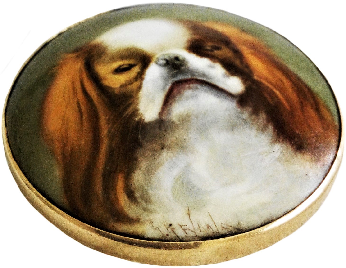 Click for larger image: A Victorian gold enamel brooch / of an English Toy Spaniel / King Charles Spaniel - A Victorian gold enamel brooch / of an English Toy Spaniel / King Charles Spaniel