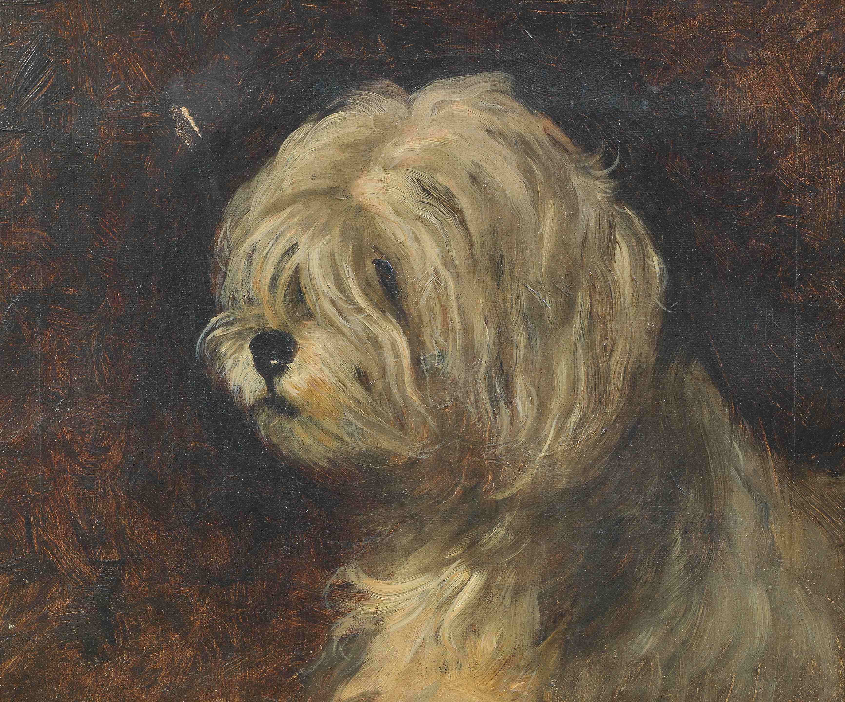 Click to see full size: Late 19th century / circa 1900 0il of a Old English Sheepdog / Bobtail / Bearded Collie