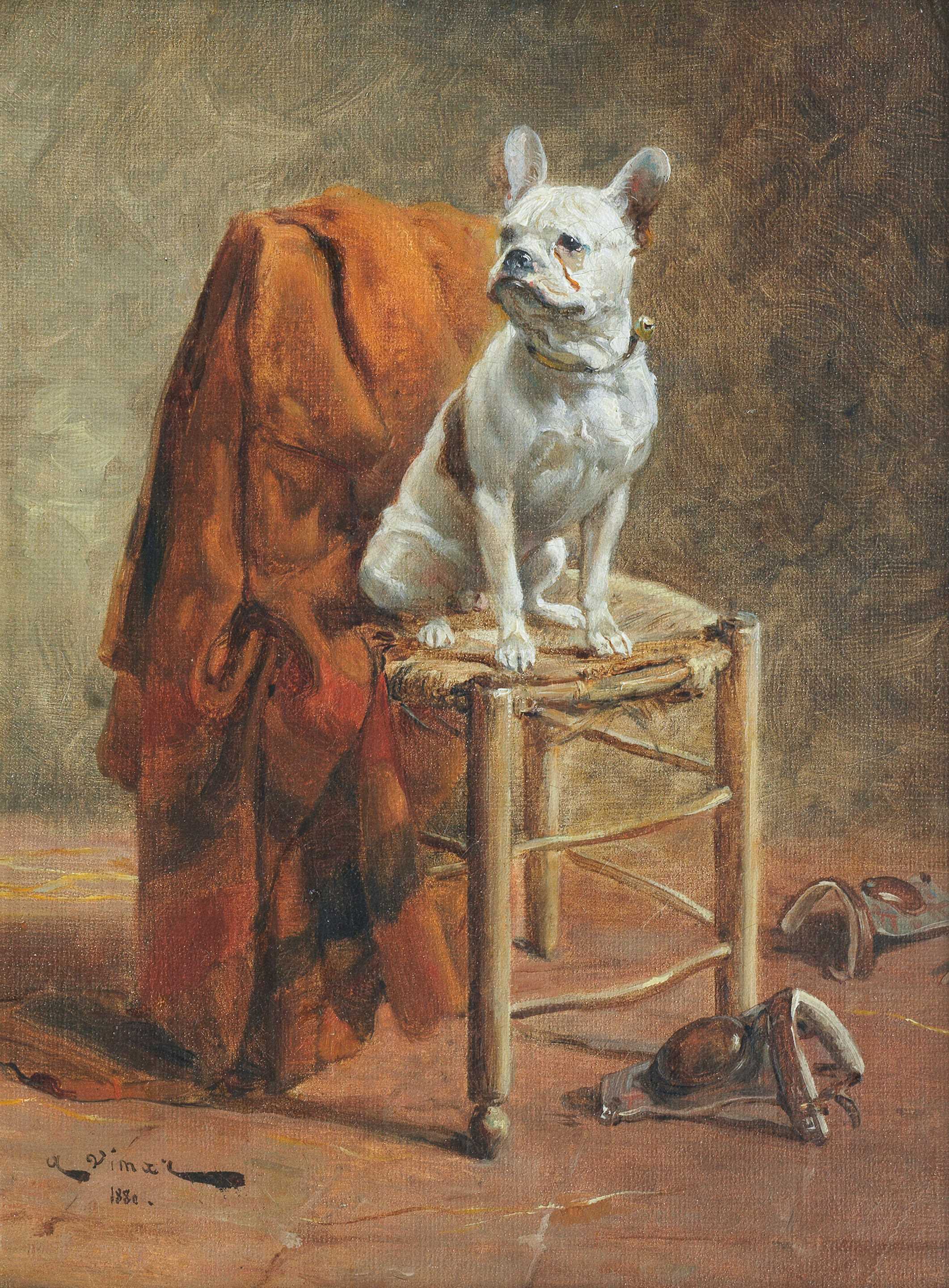 Click to see full size: French Bulldog oil by Nicolas Stanislas-Auguste Vimar (French, 1851-1916)