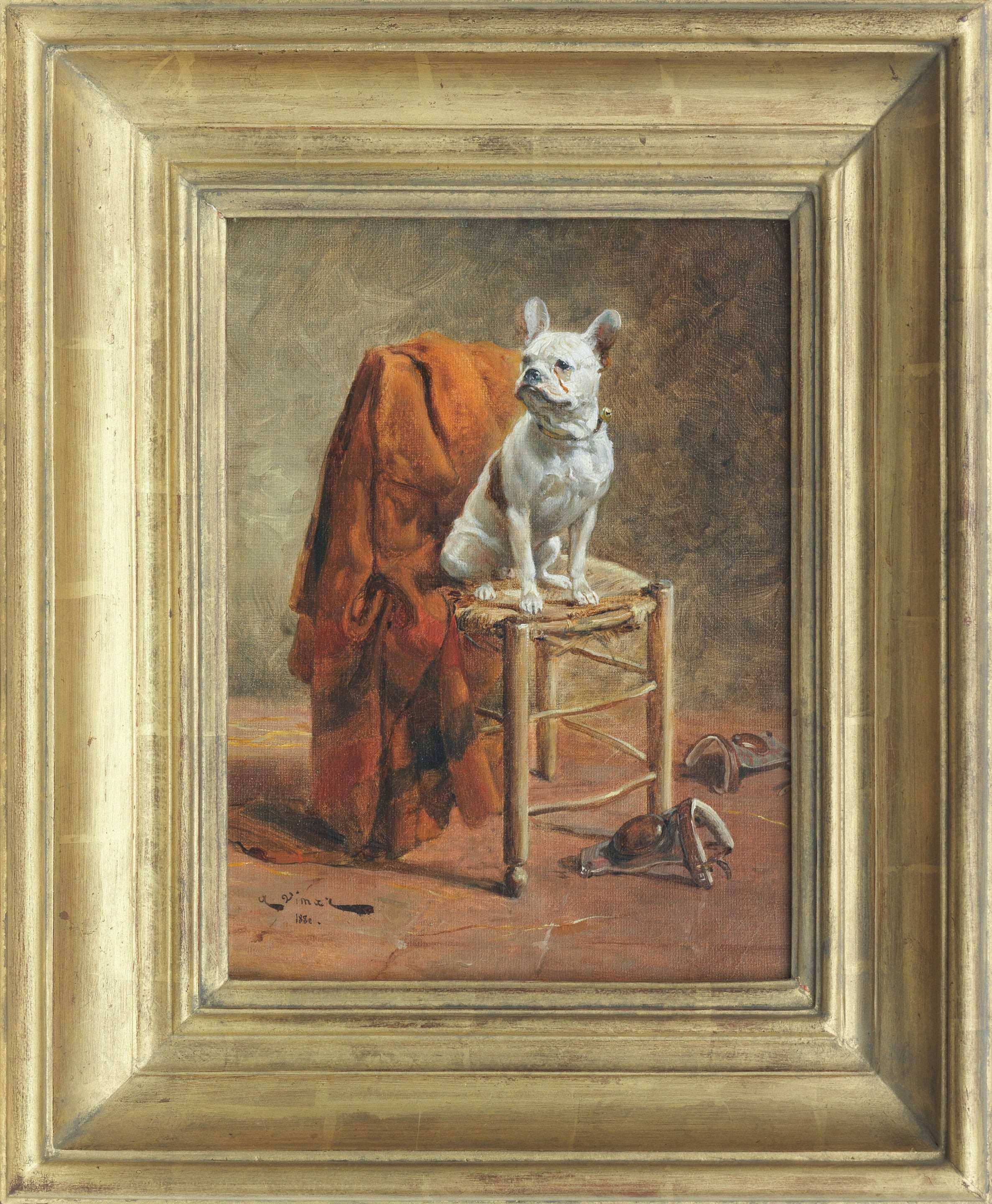 Click for larger image: French Bulldog oil by Nicolas Stanislas-Auguste Vimar (French, 1851-1916) - French Bulldog oil by Nicolas Stanislas-Auguste Vimar (French, 1851-1916)