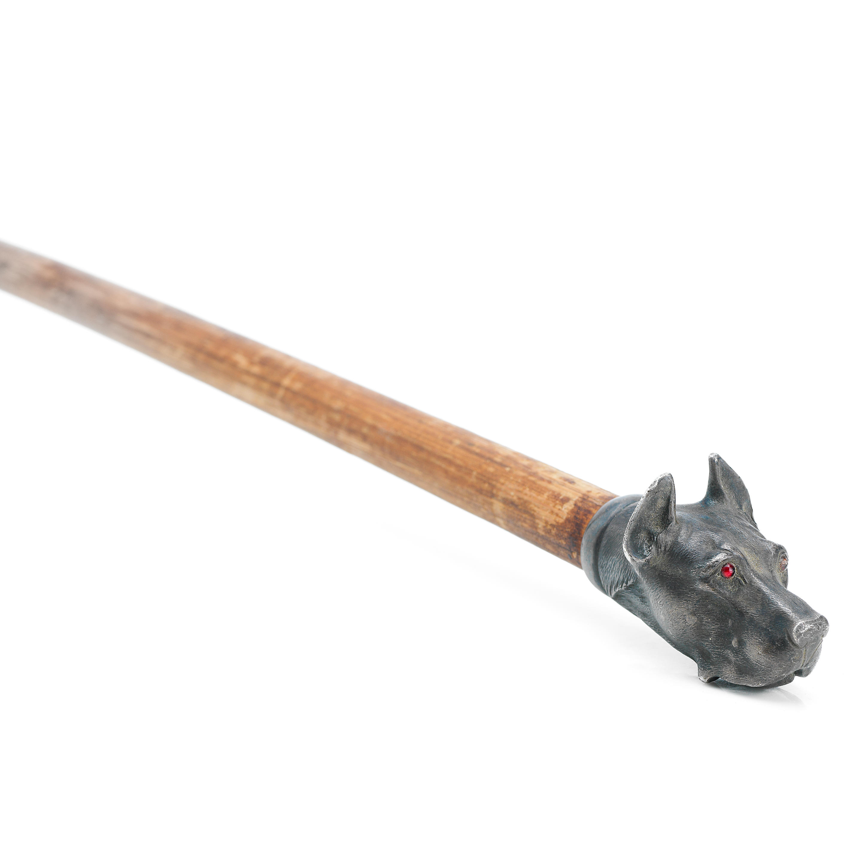 Click to see full size: An early 20th century sterling silver dog headed swagger stick